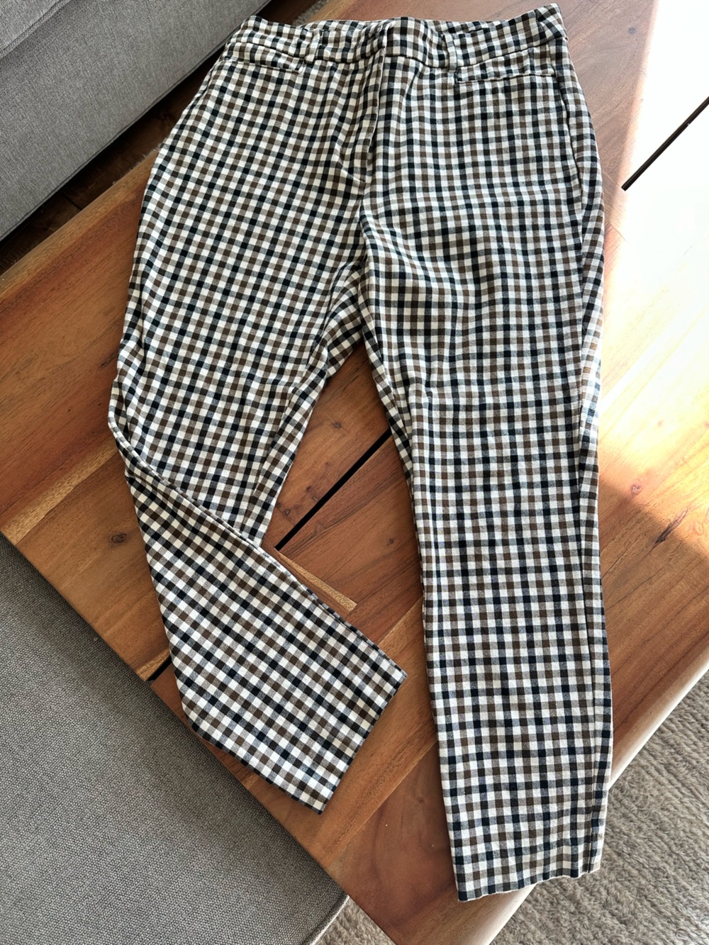 LOFT- Checked Stretch Tapered Pants in Black , brown and Cream-Size 10 curvy fit